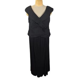 Alex‎ Evenings Gown Womens 18W Black Pleated Rosette V-Neck Maxi Dress Elegant